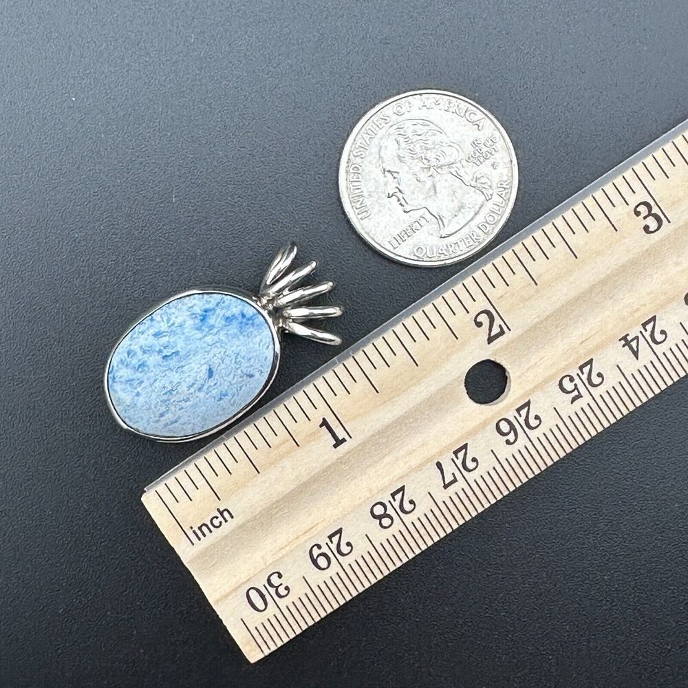 Vintage Mexico Unique Natural Light Blue Stone 925 Silver Oval Pendant 9.6 g - Picture 8 of 11